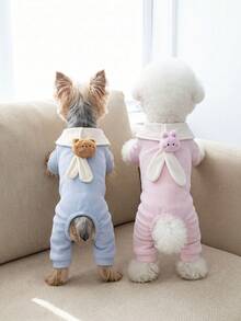 PETSIN 1pc Pet Jumpsuit Clothing, Soft And Comfortable Clothing For Cats And Dogs, Thick And Warm Four Legged Clothes For Autumn And Winter, Suitable For Home Leisure And Daily Versatility - Multicolor - View 1