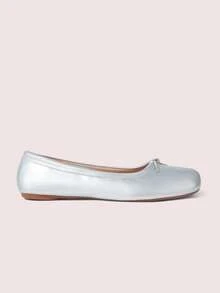 CUCCOO DOLLMOD Ladies Silver Split-Toed Bow Ballet Low Heel Daily Casual Comfort Comfort Flat Shoes - Silver - View 5