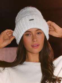 GLOWMODE Chill Mode Brushed Cable-Knit Beanie With Thick Ribbed Brim & Metallic Logo Tag Daily Casual Outdoor Fall Winter Wear - Beige - View 7