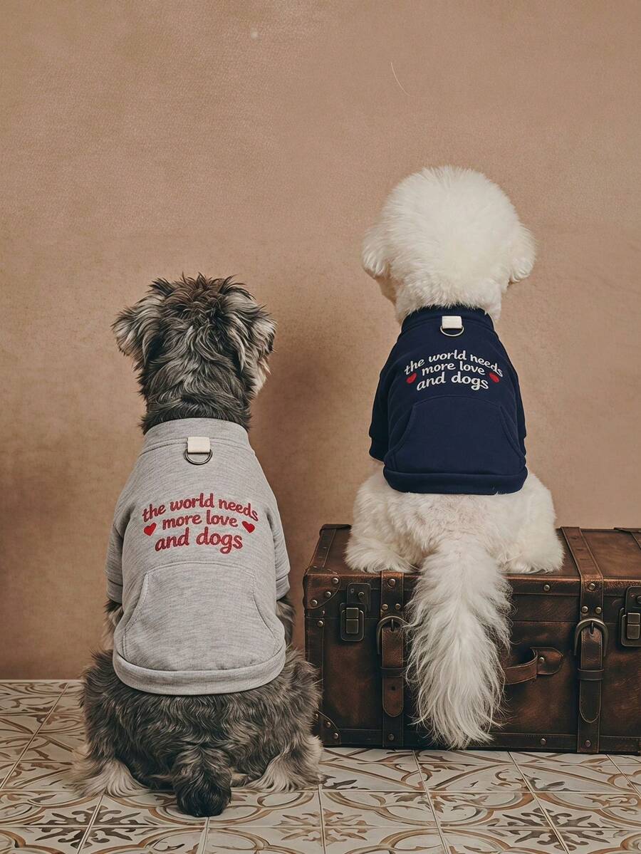 PETSIN 1pc Pet Clothing, Embroidered Letters With Pockets, Cat And Dog Universal Hoodie, Casual And Comfortable Daily Wear, Open Button Top - Multicolor - View 1