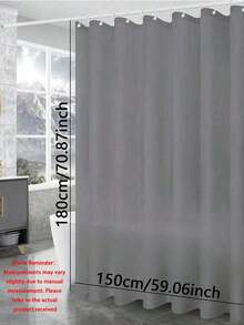 1pc Plain Gray Shower Curtain Liner, Solid Color Bathroom Decor, Privacy, With Hooks - Grey - View 13