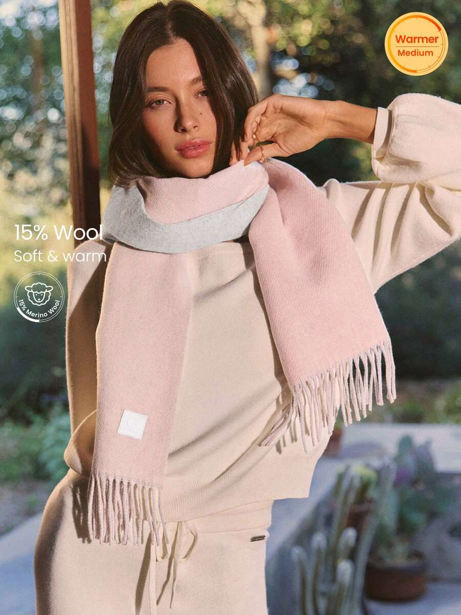 GLOWMODE Cozy Energy Oversized Scarf With Logo Tag Daily Casual Outdoor Fall Winter Wear - Pink - View 1
