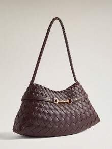 Wovira Women's Fashion Coffee-Colored Shoulder Bag, Exquisite Buckle Straps, Hand-Woven Craftsmanship, For Daily, Commuting, Shopping, Vacation, Travel - Coffee Brown - View 3