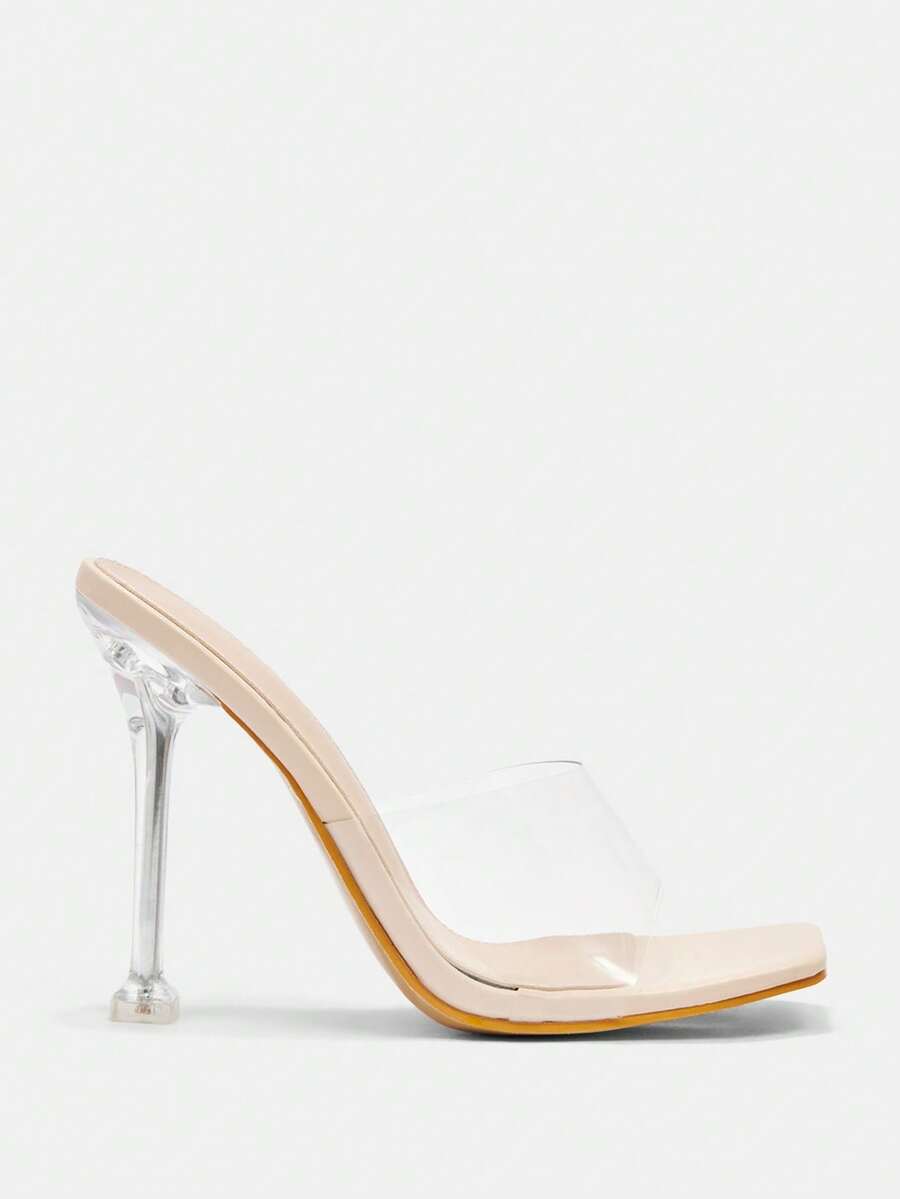 Glitzique Ladies Fish Mouth Teething Muller Transparent Heel Summer Breathable Transparent Stiletto Women's Sandals - Apricot - View 1