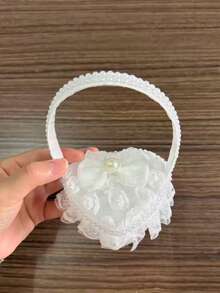 1PC Wedding Hand-Held Ring Box Lace Faux Pearl Ring Box Bow Small Flower Basket Flower Girl Hand-Held Heart-Shaped Ring Pillow Wedding Props - multicolor - View 16