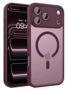 Teckwe 手機殼：奢華磁吸無線充電手機殼，相容 iPhone 18 17 16 15 14 13 12 11 Pro Max Plus Air，磨砂半透明硬殼防震防摔鏡頭保護套，手機配件，簡約設計，耐用材質，高品質手機殼，電子配件 - 酒紅色 - 查看 30