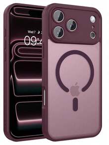 Teckwe 手機殼：奢華磁吸無線充電手機殼，相容 iPhone 18 17 16 15 14 13 12 11 Pro Max Plus Air，磨砂半透明硬殼防震防摔鏡頭保護套，手機配件，簡約設計，耐用材質，高品質手機殼，電子配件 - 酒紅色 - 查看 25