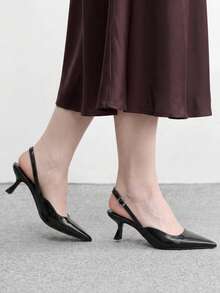 CUCCOO BIZCHIC 女款黑色扣飾優雅戶外尖頭slingback高跟鞋，適合夏季畢業舞會、度假及其他場合，兼具商務休閒、春假、復活節與聖誕假期氛圍 - 黑色3 - 查看 5