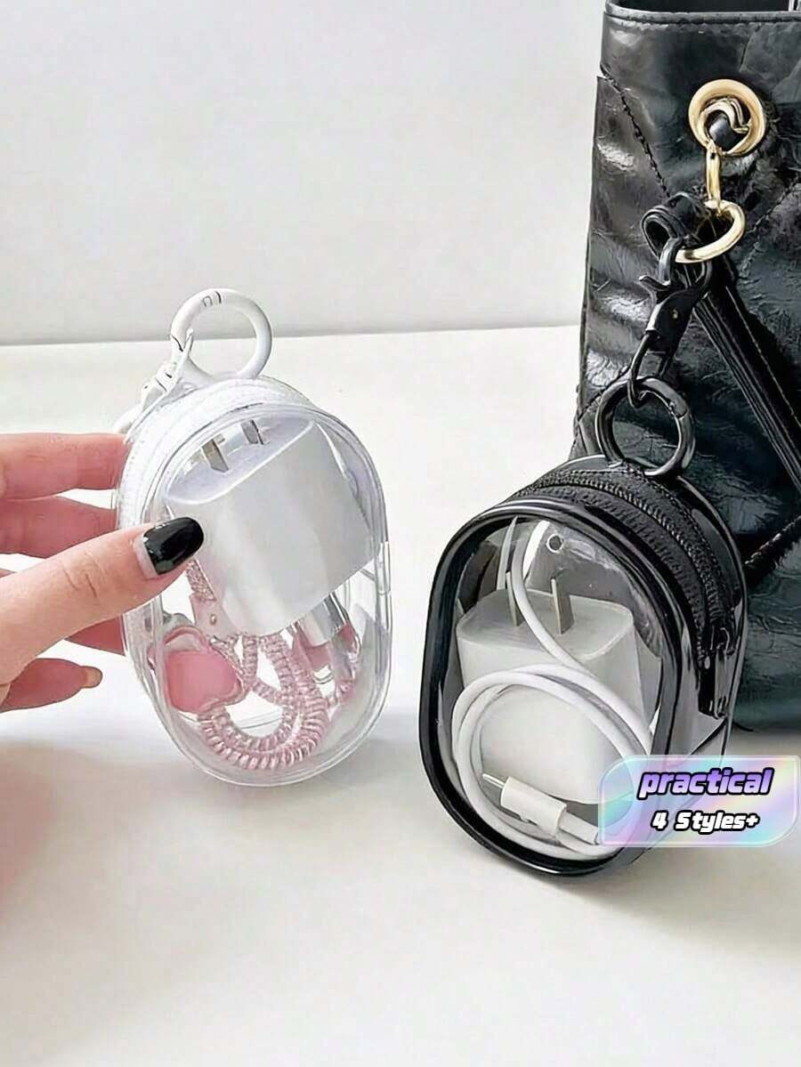 Hộp đựng cáp mini cầm tay 1 món màu trơn, chất liệu chống sốc, trong suốt pha lê, giải pháp lưu trữ đa năng cho dây cáp, sạc, tai nghe và các vật dụng thiết yếu, lý tưởng để sắp xếp và mang theo các đồ dùng cần thiết - Nhiều màu - Xem 1