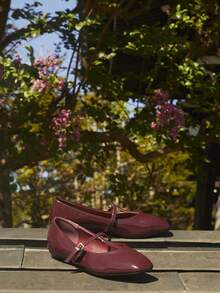 Nöista Burgundy Patent Mary Jane Flat With A Sleek Pointed Toe, Delicate Strap And A Low Heel For Timeless Elegance. - Burgundy - View 5