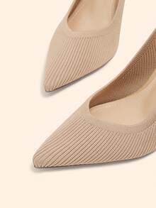 CUCCOO BASICS Women's Fashion Pointed V-Cut Fabric Woven Surface. Side Up To Buckle Empty Shoes. Painted High Heels, Breathable Mesh Comfortable. Suitable For Fall Shoes - Apricot - View 8