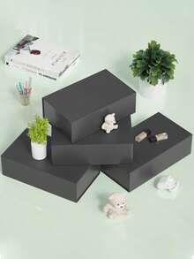1pc Black Gift Box, 12in * 8.7in * 4.2in Rectangular Collapsible Gift Box With Lid & Magnetic Closure, For Groom Proposal, Wedding, Christmas, Halloween And Birthday Gift Packaging (Ribbon Included) - Black - View 9