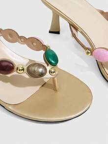 CUCCOO SZL Ladies' Elegant Summer Gold PU-Faced High-Heeled Slippers - Gold - View 6