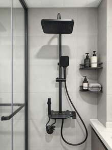Luxury Black Shower Head Set - Wall-Mounted, Square, High-Pressure Shower Head, 4 Temperature Control Modes, With Toilet Bidet Sprayer, Suitable For Home Bathroom - Black - View 7