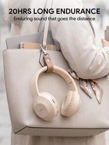 JMMO Wireless Over Ear Headphones, Soft Cushioned Bluetooth Headset With Long Battery Life, Minimalist Cream Noise Isolation Headphones For Travel Study Gaming - View 3