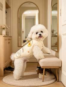 Dog Cat Winter Clothes, Button‑Up Fleece Pet Outfit, Thick Minky Velvet Warm Coat For Small & Medium Dogs, Suitable For Bichon, Pomeranian, Teddy And Poodle, Autumn Winter Pet Warm Apparel For Puppy Kitten - Air cotton back buckle - eggshell duck - View 4