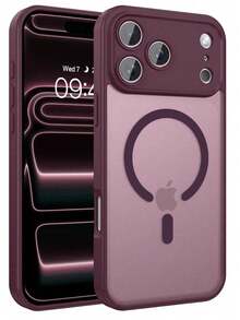 Teckwe 手機殼：奢華磁吸無線充電手機殼，相容 iPhone 18 17 16 15 14 13 12 11 Pro Max Plus Air，磨砂半透明硬殼防震防摔鏡頭保護套，手機配件，簡約設計，耐用材質，高品質手機殼，電子配件 - 酒紅色 - 查看 18
