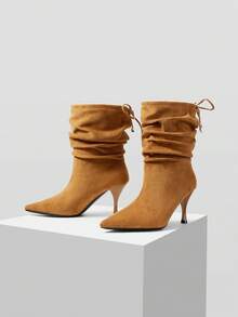 Mnmlis Just Needed In Autumn And Winter In 2026! Coffee-Colored High-Heeled Stacking Boots With A Sense Of Atmosphere, Coffee-Colored Suede Pointed Stacking - caramel color - View 5