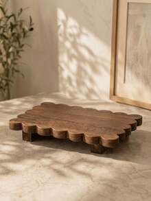 Cirelle 1pc Wood Pedestal Stand For Bathroom Counter, Rustic Scalloped Edge Wooden Tray Risers, Dark Walnut Small Decorative Pedestal Risers For Soap Dispensers, Candles, Perfume, Kitchen Sink Organizer - Multicolor - View 2