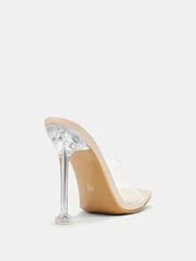 Glitzique Ladies Fish Mouth Teething Muller Transparent Heel Summer Breathable Transparent Stiletto Women's Sandals - Apricot - View 4