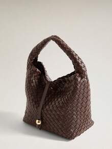 Wovira Women's Fashion Brown Handbag, Exquisite Hand-Woven Bucket Bag, For Daily, Commuting, Shopping, Vacation, Travel - Coffee Brown - View 4