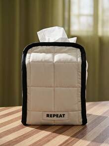 Cirelle 1PC/2PCS Modern Minimalist Quilted Tissue Box Cover, Black Contrast Trim Round Square Desktop Holder, Decorative Napkin Organizer For Living Room Entryway Office Home Table Decor - Multicolor - View 3