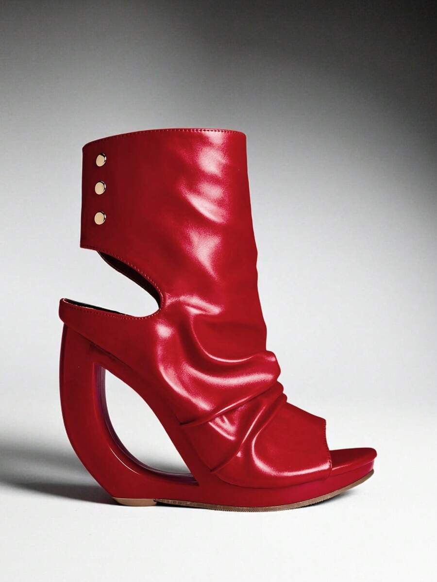 SHEIN SHUZIA Women's Open Toe Cutout Wedge Heel Bootie Sandals - Red - View 1