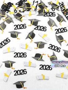 100 Pcs 2026 Letter Graduation Confetti, Doctor Cap & Certificate Shapes, Double-Sided Printed, Multicolor, For Graduation Party Table Decorations - multicolor - View 1