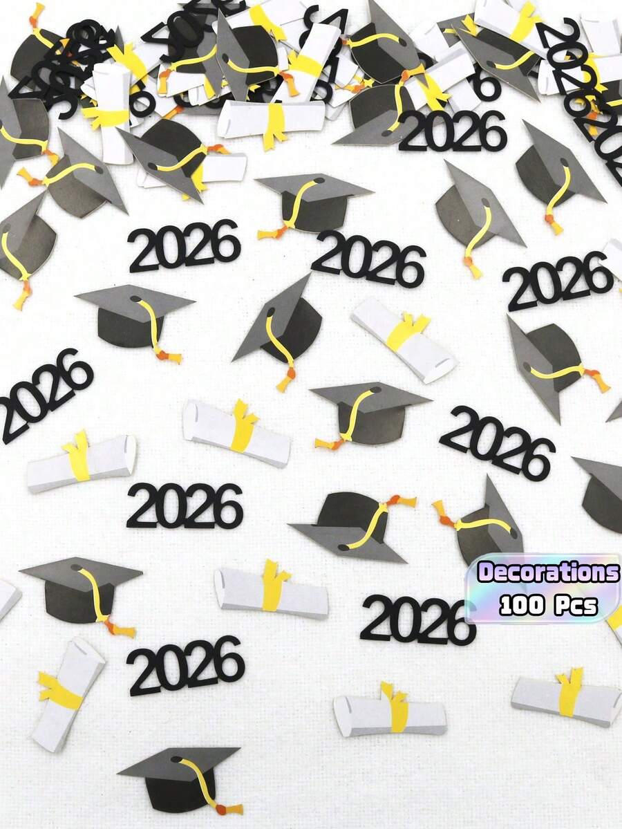 100 Pcs 2026 Letter Graduation Confetti, Doctor Cap & Certificate Shapes, Double-Sided Printed, Multicolor, For Graduation Party Table Decorations - multicolor - View 1