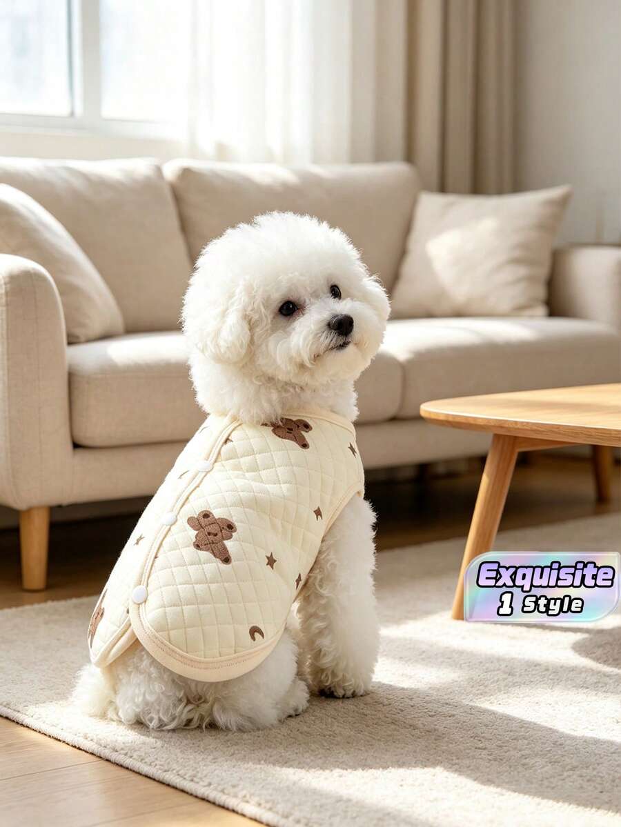Dog Cat Winter Clothes, Button‑Up Fleece Pet Outfit, Thick Minky Velvet Warm Coat For Small & Medium Dogs, Suitable For Bichon, Pomeranian, Teddy And Poodle, Autumn Winter Pet Warm Apparel For Puppy Kitten - Air Cotton Buckle - Brown Bear - View 1