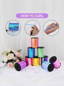 1Roll Laser Iridescent Rainbow Ribbon, Holographic Colorful Balloon Tie String, Shiny Party Decoration Ribbon For Wedding, Birthday, Christmas, Gift Wrapping, DIY Crafts, Wholesale Event Supplies - purple - View 5