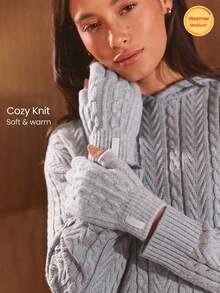GLOWMODE Cozy Knit Fingerless Gloves With Touchscreen-Friendly Open Fingers Daily Casual Outdoor Fall Winter Wear - Flower gray - View 1