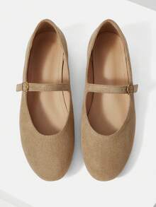 Mnmlis Women's Fashion Round Toe Basic Flat Shoes, Retro College Style - Apricot - View 2