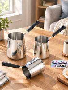 This Long-Handled Coffee Milk Frother Is Made Of  Stainless Steel, Features Double-Sided Markings, A Large Capacity, And A Heat-Resistant Design. It Can Also Be Used To Melt Wax. It's A Professional Coffee Tool And An Essential Item For The Start Of The School Year. - Silver - View 1