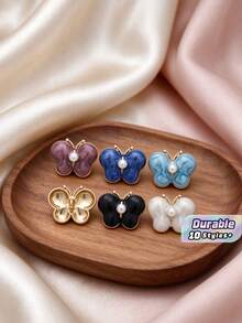 Pack 10 Pcs Colorful Oil Painted Metal Bowknot Pearl Buttons Decorative Fasteners For Fur Outerwear Sweaters Suits Irregular Hand‑Sewn Clothing Sewing Accessories - 10pcs - View 1