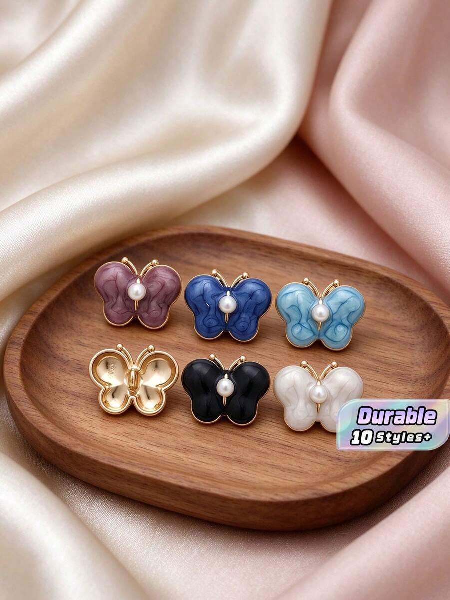 Pack 10 Pcs Colorful Oil Painted Metal Bowknot Pearl Buttons Decorative Fasteners For Fur Outerwear Sweaters Suits Irregular Hand‑Sewn Clothing Sewing Accessories - 10pcs - View 1