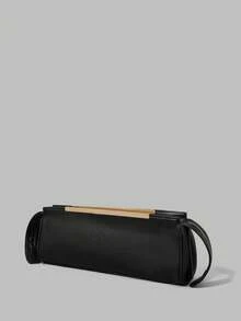 Ontre Ladies' Fashionable Black Baguette Clutch Bag, Exquisite And Simple Horizontal Bar Metal Clip Buckle, For Daily, Commuting, Shopping, Travel - Black - View 2