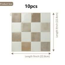 Shiny Home 10pcs 22.8*22.8cm Self-Adhesive Wall Stickers, Waterproof Kitchen Backsplash, Kitchen Renovation New Decorative Material, Easy Diy Installation. - Beige - View 7
