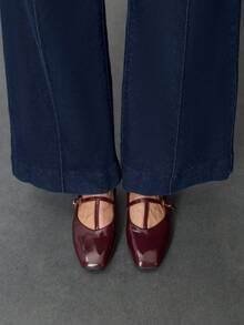 Nöista Burgundy Patent Mary Jane Flat With A Sleek Pointed Toe, Delicate Strap And A Low Heel For Timeless Elegance. - Burgundy - View 9