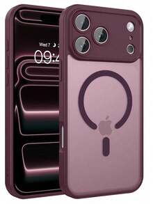 Teckwe 手機殼：奢華磁吸無線充電手機殼，相容 iPhone 18 17 16 15 14 13 12 11 Pro Max Plus Air，磨砂半透明硬殼防震防摔鏡頭保護套，手機配件，簡約設計，耐用材質，高品質手機殼，電子配件 - 酒紅色 - 查看 8