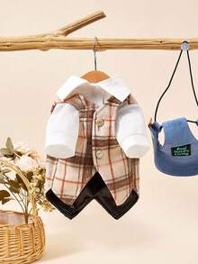 PETSIN 1pc Plaid Woolen Pet 2 In 1 Suit Vest, British College Style Dog Formal Dress, Wedding Companion Pet, Birthday Party, Daily Cat And Dog - Multicolor - View 22
