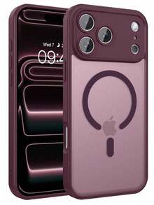 Teckwe 手機殼：奢華磁吸無線充電手機殼，相容 iPhone 18 17 16 15 14 13 12 11 Pro Max Plus Air，磨砂半透明硬殼防震防摔鏡頭保護套，手機配件，簡約設計，耐用材質，高品質手機殼，電子配件 - 酒紅色 - 查看 31