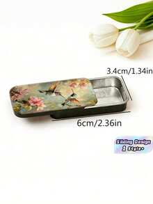 1PC Metal Sliding Lid Hummingbird Flower Pattern Compact Matchbox Style Storage Tin Portable Durable Matches Not Included For Travel Home Office Desk Decoration Gift - Multicolor - View 1