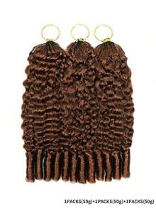 Boho Braids 4# Chocolate Brown Burmese Curly Feather Crochet Human Hair Extensions Miracle Knots Pre-Separated 50g/Pack Weft Premium 4# Hair Extensions For Women Natural Looking Easy Installation Reusable16-24 Inch - S4 - View 2