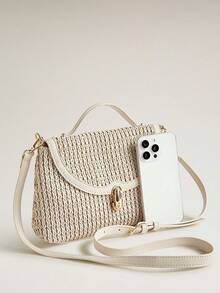 Wovira Ladies Fashion Beige Handbag, Exquisite Hollow Weaving Craft Flip Commuter Bag For Daily, Commuter, Vacation, Travel, Bohemian - Beige - View 5