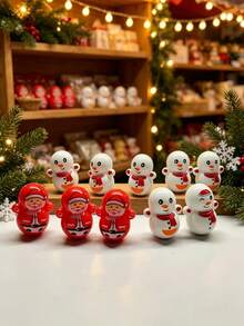 Julbordsprydnad i tumbler-stil, mini-ornament med tomte och snögubbe, skrivbordsdekoration med rebound-design, liten julklapp som strumpfyllare - Standard - Visa 3