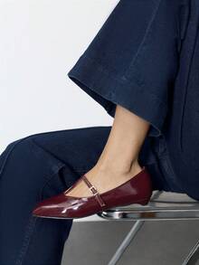 Nöista Burgundy Patent Mary Jane Flat With A Sleek Pointed Toe, Delicate Strap And A Low Heel For Timeless Elegance. - Burgundy - View 8