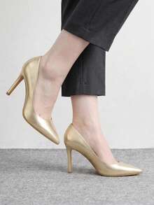 CUCCOO BIZCHIC Ladies Pointed Stiletto Office Work & Wedding Party Elegant High Heels Shoes - Gold, - View 3