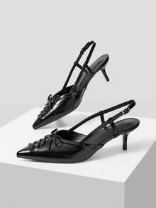 Mnmlis 2026 New Glossy Leather Strap Rear Strap High Heels, Elegant Commuter Kitten And Sandals Woman - Black - View 2