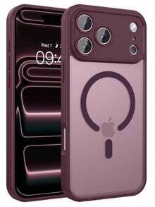 Teckwe 手機殼：奢華磁吸無線充電手機殼，相容 iPhone 18 17 16 15 14 13 12 11 Pro Max Plus Air，磨砂半透明硬殼防震防摔鏡頭保護套，手機配件，簡約設計，耐用材質，高品質手機殼，電子配件 - 酒紅色 - 查看 10